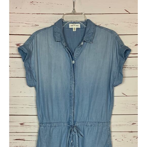 Cloth & Stone Anthropologie Women's S Small Blue Chambray Tencel Shorts Romper - Picture 3 of 12